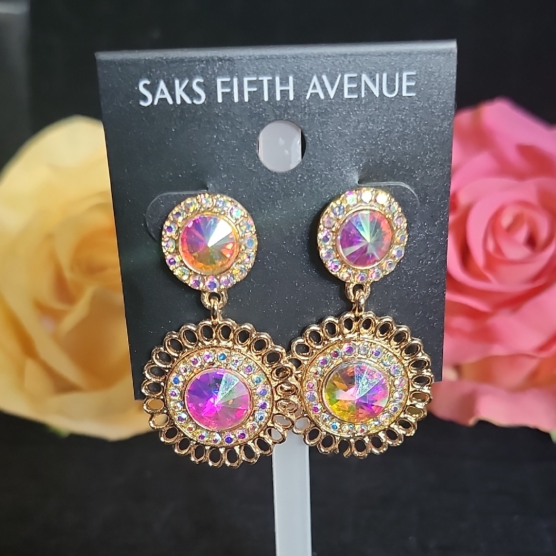 Saks Fifth Avenue Pink And Gold Sunburst Earrings